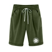 FAVIPT Womens Spring Shorts 2024,Bermuda Shorts for Women Knee Length Long Cotton Sweat Knit Shorts Pull On Walking Lounge Shorts with Pocket,Army Green,M
